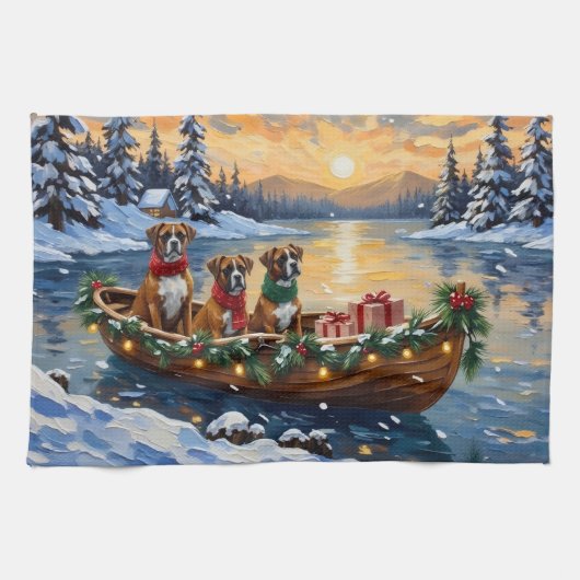 Linge De Cuisine Bateau de Noël Boxer Fêtes (Horizontal)