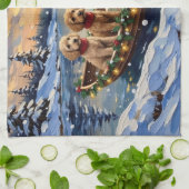 Linge De Cuisine Bateau de Noël de Caniche Fêtes (Plié)