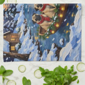 Linge De Cuisine Bateau de Noël Pug Fêtes (Plié)