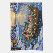Linge De Cuisine Bateau de Noël Pug Fêtes (Vertical)