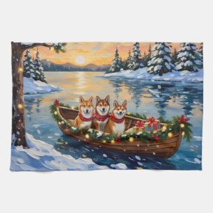 Linge De Cuisine Bateau de Noël Shiba Inu pour les Fêtes