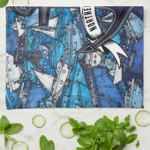 Linge De Cuisine Bateaux bleus nautiques et nom du bateau d'Ancres (Plié)