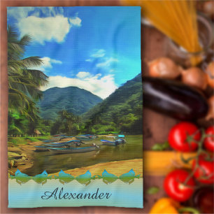 Linge De Cuisine Bateaux de pêche de la rivière Mismaloya 0344