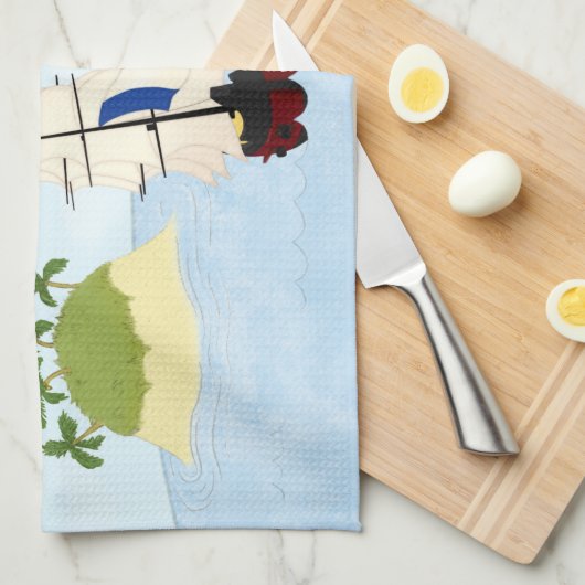 Linge De Cuisine Bateaux En Mer Près De L'Île Tropicale (Quart Plié)