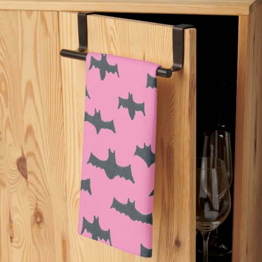 Linge De Cuisine Bats d'Halloween roses et noires (Pliage en tiers)