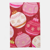 Linge De Cuisine Baubles De Noël Rose Et Rouge (Vertical)