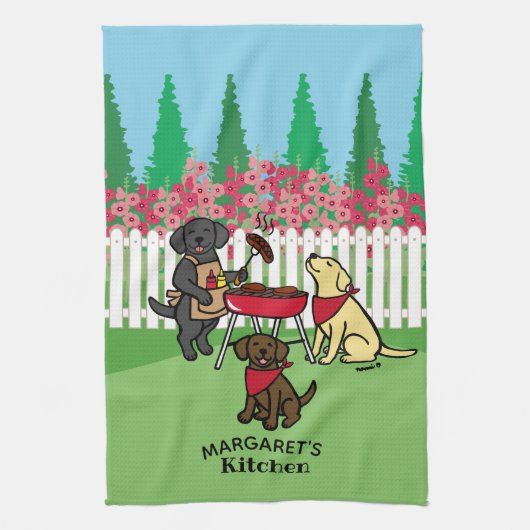 Linge De Cuisine BBQ Party Labradors Hollyhock (Vertical)