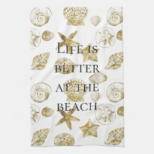 Linge De Cuisine Beach Gold Sea Shells