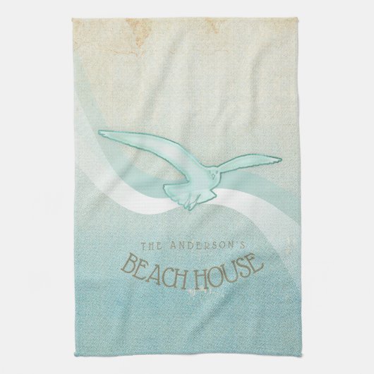Linge De Cuisine Beach House Seagull Aqua Blue ID623 (Vertical)