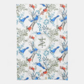 Linge De Cuisine Beau Aquarelle Oiseaux et Motif de Foliage (Vertical)