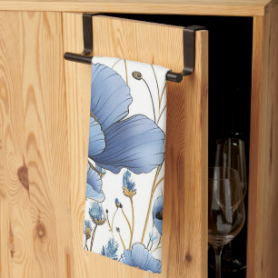 Linge De Cuisine Beau bleu clair fleuri