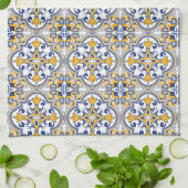 Linge De Cuisine 💙 💛 Beau bleu et jaune Azulejos 9 (Plié)