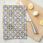 Linge De Cuisine 💙 💛 Beau bleu et jaune Azulejos 9 (Quart Plié)