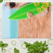 Linge De Cuisine Beau chat surfeur sur la plage (Plié)