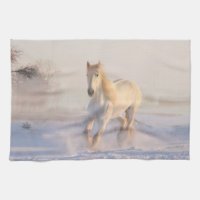 Beau Cheval Blanc Galloping dans la neige