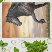 Linge De Cuisine Beau Cheval Noir (Plié)