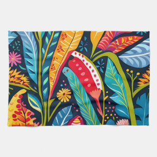 Linge De Cuisine Beau, coloré Otomi Floral Art motif.