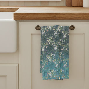 Linge De Cuisine Beau Élégant Fleur sauvage Rustique Sur Bois Turqu