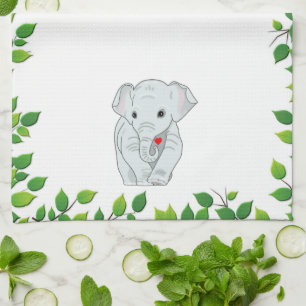 Linge De Cuisine Beau éléphant personnalisé et Feuilles verts sur b