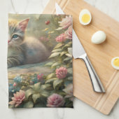 Linge De Cuisine Beau Kitten en Jardin Rose (Shabby Chic) (Quart Plié)