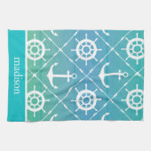Linge De Cuisine Beau Monogramme marin Turquoise (Horizontal)