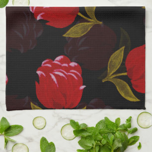 Linge De Cuisine Beau motif de broderie de roses rouges translucide