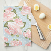 Linge De Cuisine Beau motif de rose avec le pois bleu (Quart Plié)