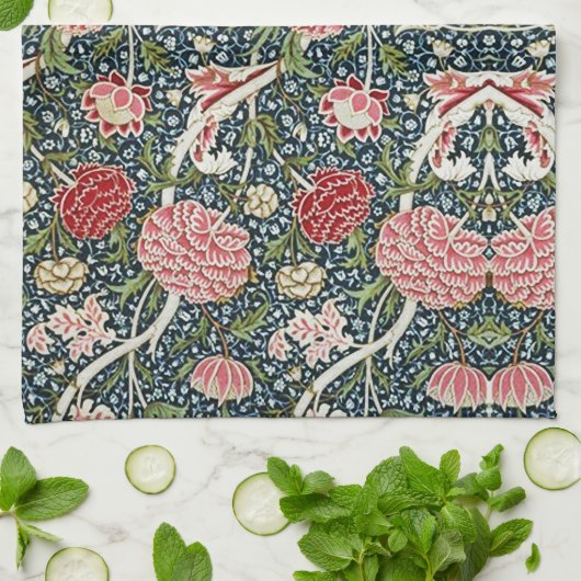 Linge De Cuisine Beau motif floral Fleurs de feuillage Rouge rose (Plié)