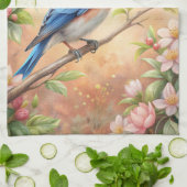 Linge De Cuisine Beau Oiseau Turquoise (Plié)