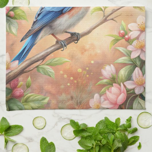 Linge De Cuisine Beau Oiseau Turquoise (Plié)