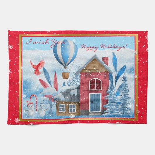 Linge De Cuisine Beau Paysage Avec Personnaliser Snowman (Horizontal)