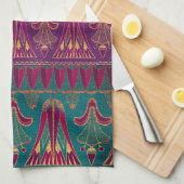 Linge De Cuisine Beau vert violet ancien motif égyptien (Quart Plié)