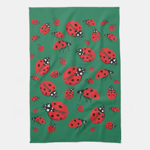Linge De Cuisine Beaucoup de Ladybugs Lucky Motif Green