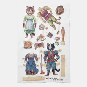 Linge De Cuisine Beauté et bête, poupée en papier, Louis Wain