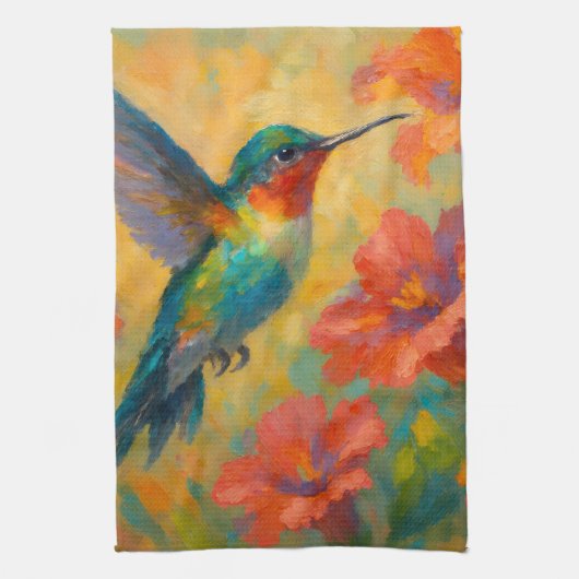 Linge De Cuisine Beautiful Floral Hummingbird Kitchen Towel (Vertical)