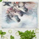 Linge De Cuisine Beautiful Horses Floral Kitchen Towel (Plié)