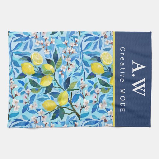 Linge De Cuisine Beautiful Pattern of Vibrant Lemons Personalized (Horizontal)