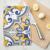 Linge De Cuisine 💙 💛 Beaux azulejos bleus et jaunes 9 (Quart Plié)