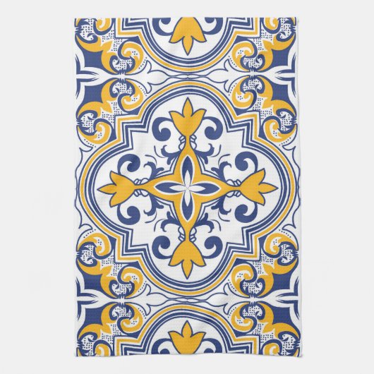 Linge De Cuisine 💙 💛 Beaux azulejos bleus et jaunes 9 (Vertical)