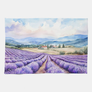 Linge De Cuisine Beaux champs de lavande aquarelles