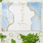 Linge De Cuisine Bébé Bleu et Faux Or Parties scintillant Marbre Ag (Plié)