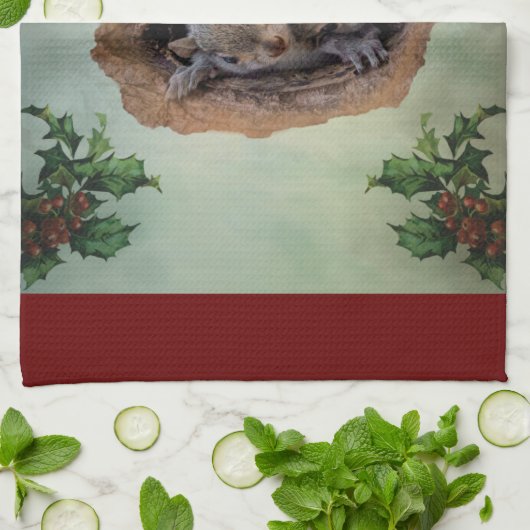 Linge De Cuisine Bébé écureuils gris Noël (Plié)