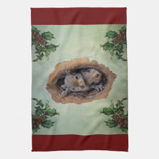 Linge De Cuisine Bébé écureuils gris Noël (Vertical)