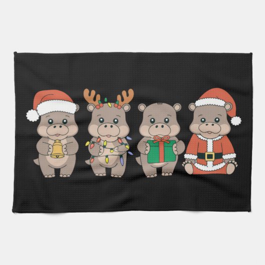 Linge De Cuisine Bébé Hippopotame Moo Deng Noël (Horizontal)
