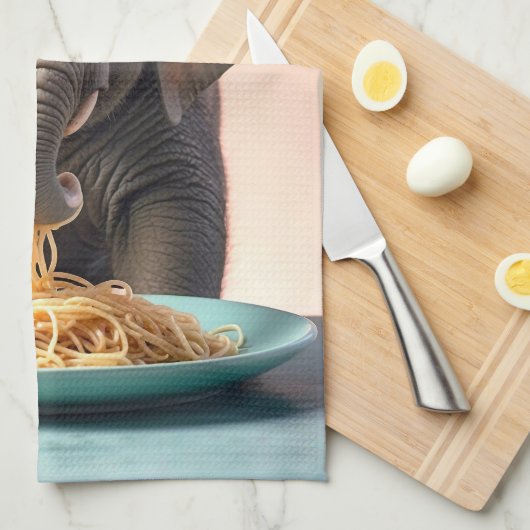 Linge De Cuisine Bébé mignon Eléphant Manger Spaghetti (Quart Plié)