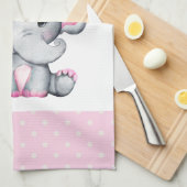 Linge De Cuisine Bébé rose mignon éléphant et frontière Rose (Quart Plié)