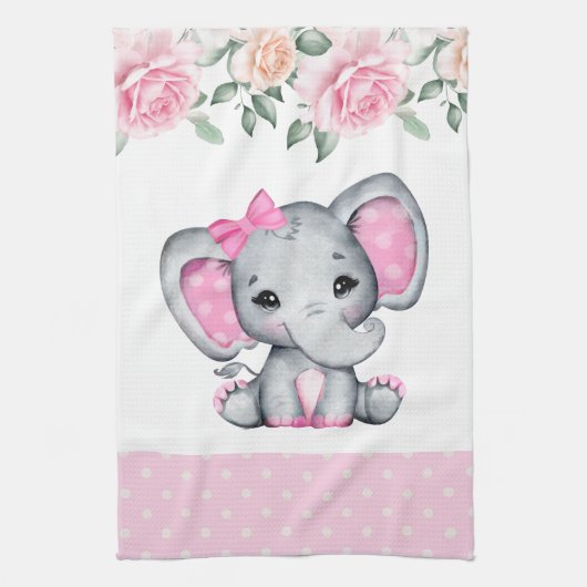 Linge De Cuisine Bébé rose mignon éléphant et frontière Rose (Vertical)