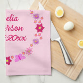 Linge De Cuisine Bébé rose Papillons et fleurs personnalisés (Quart Plié)