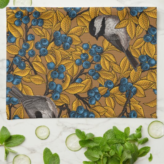 Linge De Cuisine Bécasseaux sur les branches de bleuets (Plié)