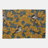 Linge De Cuisine Bécasseaux sur les branches de bleuets (Horizontal)